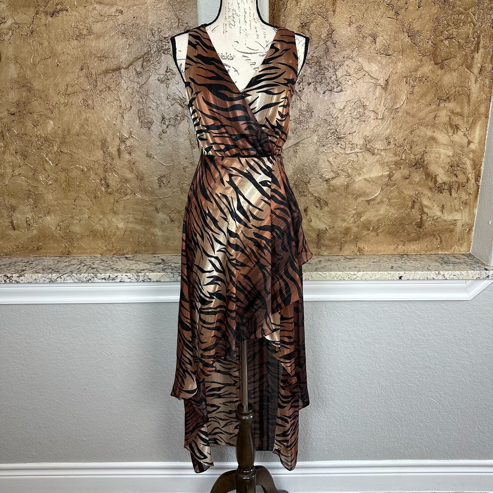 LPA Maxi Dress Womens XS Nikki Tiger Stripe Animal Print Asymmetric Flowy